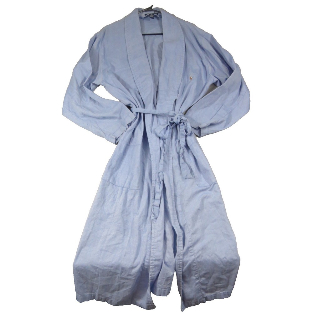 Polo Ralph Lauren Bathrobe Men's S Blue Wrap Tie Waist‎ Shawl Collar Pony Cotton